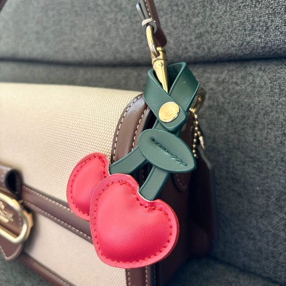 Faux leather cherry bag charm - Picture 3 of 4